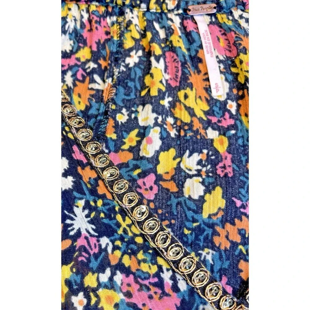 Free People NEW balloon sleeve v-neck metallic accents sequin peasant Small